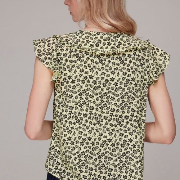 Whistles Yellow Buttercup Oversized Collar Top Size 2 Floral Elegant Chic - Picture 14 of 16